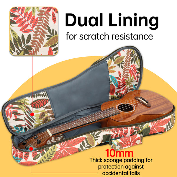23" Concert Summer Tropical Leaves Print Ukulele Sling Gig Bag Backpack (GREEN MULTI COLORS)