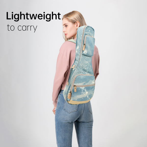 26" Tenor Splash Paint Denim Custom Fit Stylish Ukulele Gig Bag Backpack (LIGHT BLUE)