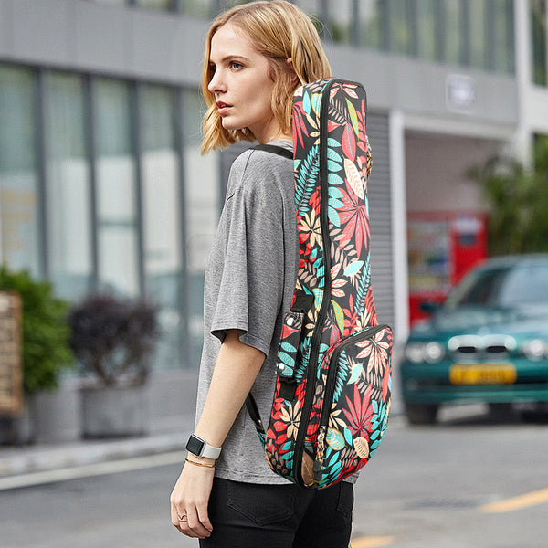 26" Tenor Summer Tropical Leaves Print Ukulele Sling Gig Bag Sling Bag (RED MULTI COLORS)