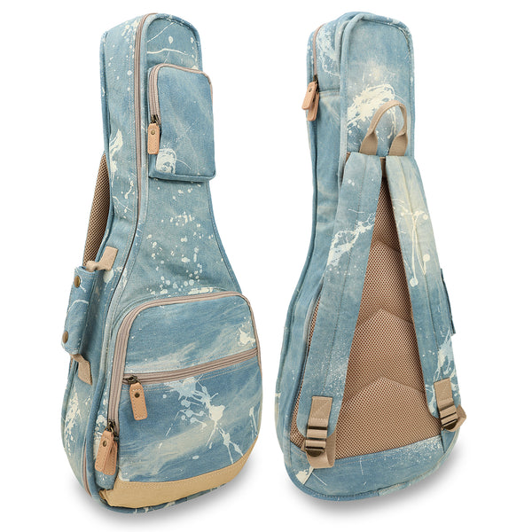26" Tenor Splash Paint Denim Custom Fit Stylish Ukulele Gig Bag Backpack (LIGHT BLUE)