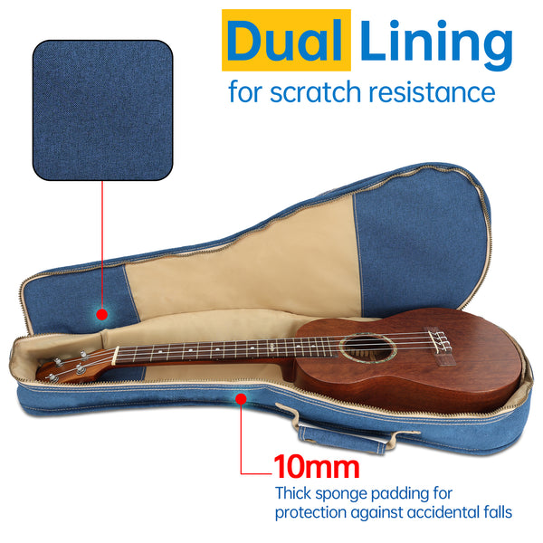21" Soprano Custom Fit Stylish Polyester Ukulele Gig Bag (BLUE)