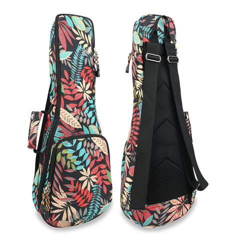 23" Concert Summer Tropical Leaves Print Ukulele Sling Gig Bag Backpack (RED MULTI COLORS)