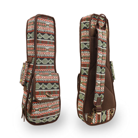 21" Soprano Bohemia Pattern Tribal Fabric Ukulele Gig Bag (GREEN MULTI COLORS)