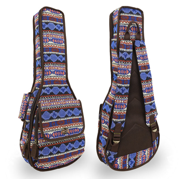 26" Tenor Bohemia Pattern Tribal Fabric Ukulele Gig Bag Backpack (GREEN MULTI COLORS)