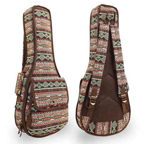 26" Tenor Bohemia Pattern Tribal Fabric Ukulele Gig Bag Backpack (GREEN MULTI COLORS)