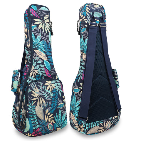 23" Concert Summer Tropical Leaves Ukulele Sling Gig Bag Backpack (BLUE MULTI COLORS)