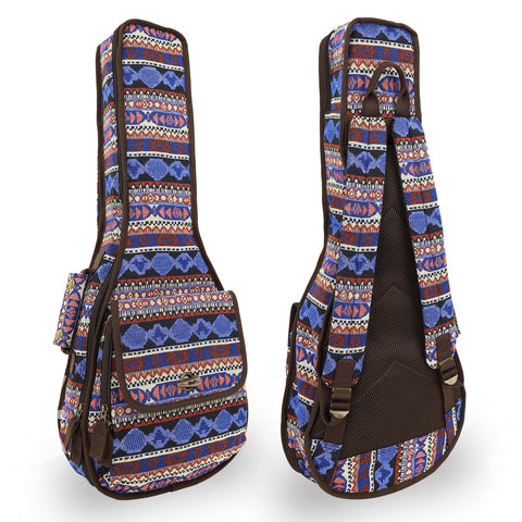 26" Tenor Bohemia Pattern Tribal Fabric Ukulele Gig Bag Backpack (BLUE MULTI COLORS)
