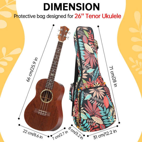 26" Tenor Summer Tropical Leaves Print Ukulele Sling Gig Bag Sling Bag (RED MULTI COLORS)
