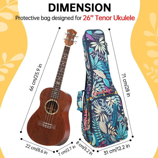 26" Tenor Summer Tropical Leaves Print Ukulele Sling Gig Bag Sling Bag (BLUE MULTI COLORS)
