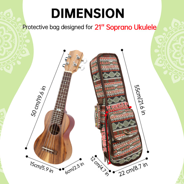 21" Soprano Bohemia Pattern Tribal Fabric Ukulele Gig Bag (BLUE MULTI COLORS)