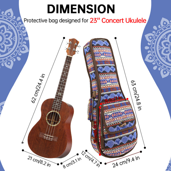 23" Concert Bohemia Pattern Tribal Fabric Ukulele Gig Bag (GREEN MULTI COLORS)