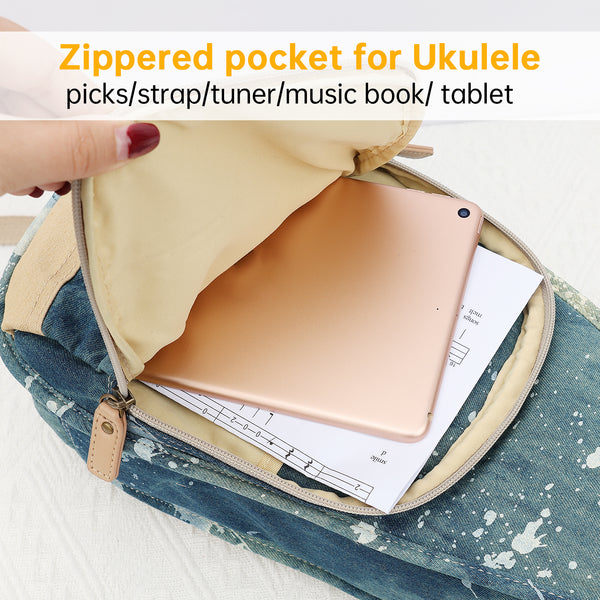 23" Concert Splash Paint Denim Custom Fit Stylish Ukulele Gig Bag (NAVY)