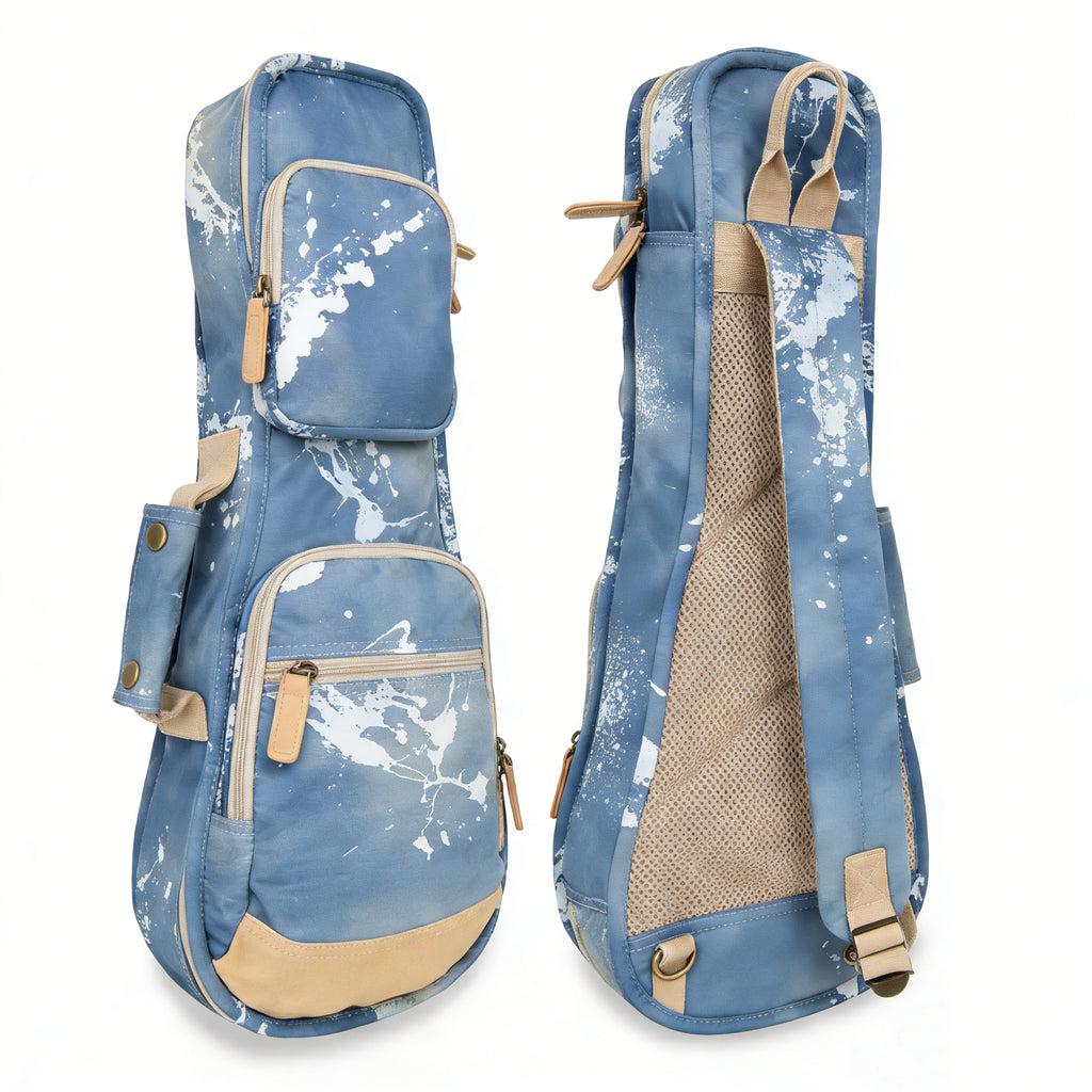 21" Soprano Splash Paint Denim Custom Fit Stylish Ukulele Gig Bag (NAVY)