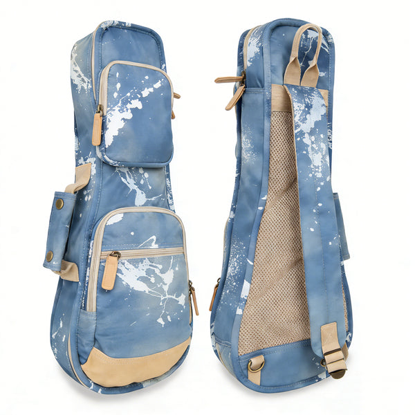 21" Soprano Splash Paint Denim Custom Fit Stylish Ukulele Gig Bag (NAVY)