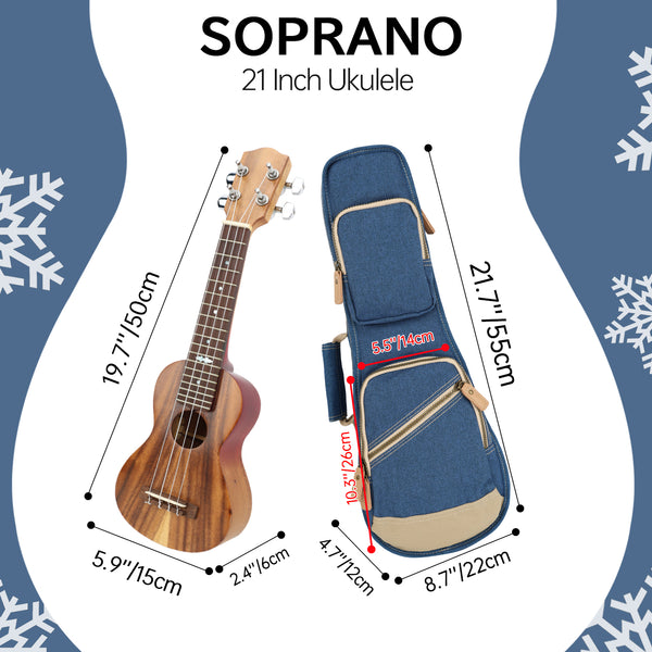 21" Soprano Custom Fit Stylish Polyester Ukulele Gig Bag (BLUE)