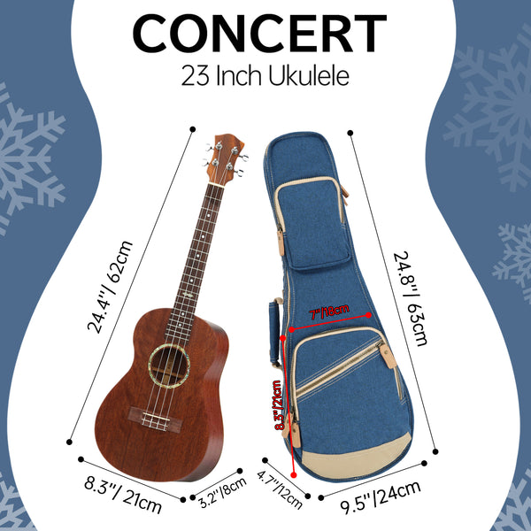 23" Concert Custom Fit Stylish Polyester Ukulele Gig Bag (BLUE)