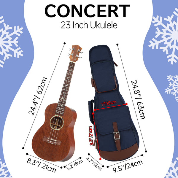 23" Concert Custom Fit 900D Polyester Ukulele Gig Bag (NAVY)