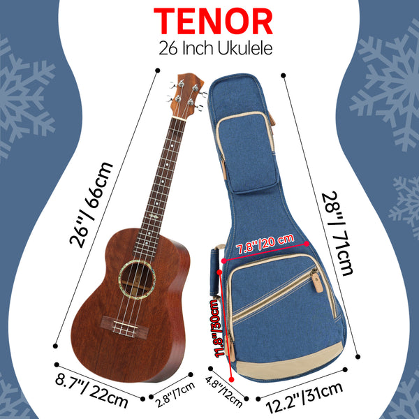 26" Tenor Custom Fit Stylish Polyester Ukulele Gig Bag Backpack (BLUE)