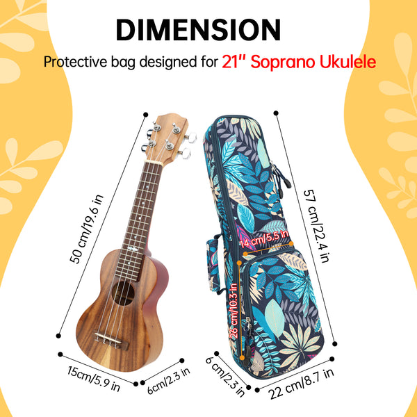 21" Soprano Summer Tropical Leaves Print Ukulele Sling Gig Bag Sling Bag (BLUE MULTI COLORS)