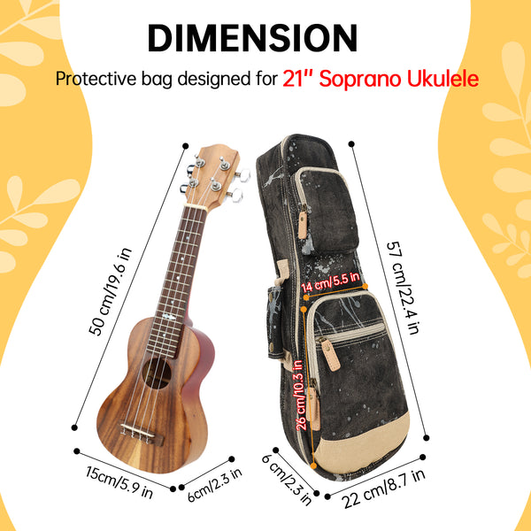21" Soprano Splash Paint Denim Custom Fit Stylish Ukulele Gig Bag (NAVY)