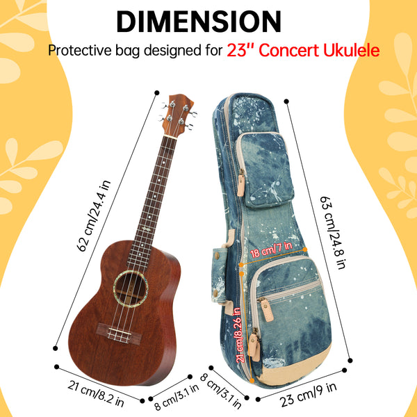 23" Concert Splash Paint Denim Custom Fit Stylish Ukulele Gig Bag (LIGHT BLUE)