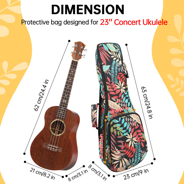 23" Concert Summer Tropical Leaves Print Ukulele Sling Gig Bag Backpack (RED MULTI COLORS)