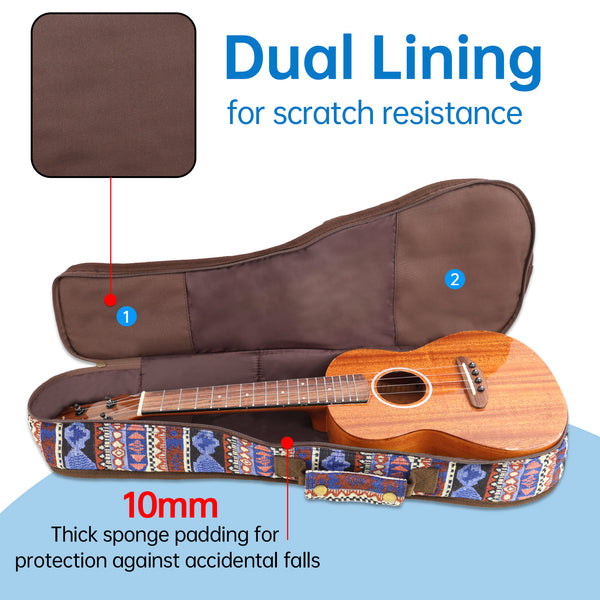 23" Concert Bohemia Pattern Tribal Fabric Ukulele Gig Bag (GREEN MULTI COLORS)