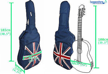 Union Jack Acoustic Guitar Bag Adjustable Shoulder Straps and Accessory Pocket