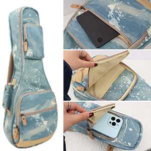 26" Tenor Splash Paint Denim Custom Fit Stylish Ukulele Gig Bag Backpack (LIGHT BLUE)