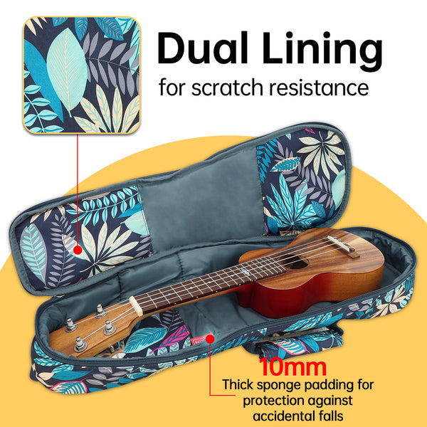 21" Soprano Summer Tropical Leaves Print Ukulele Sling Gig Bag Sling Bag (BLUE MULTI COLORS)