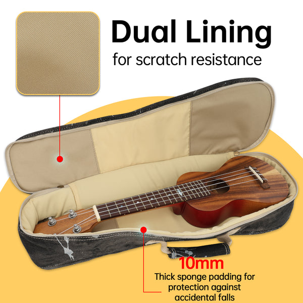 21" Soprano Splash Paint Denim Custom Fit Stylish Ukulele Gig Bag (BLACK)