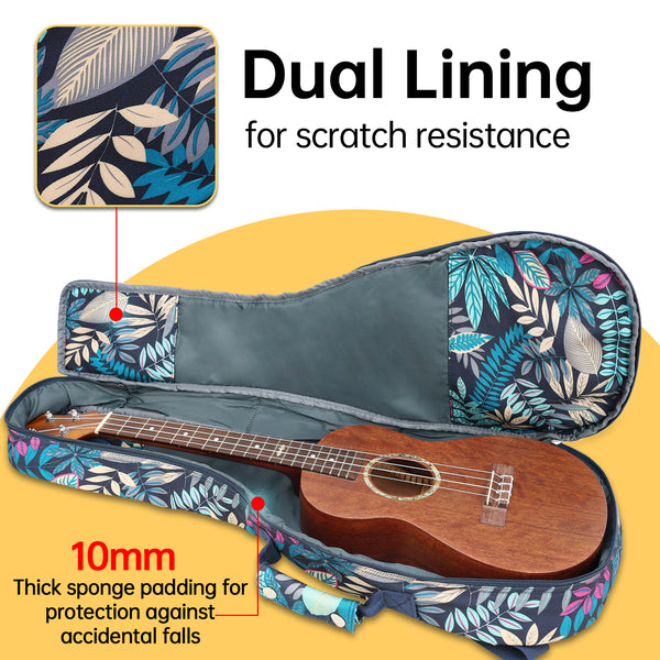 26" Tenor Summer Tropical Leaves Print Ukulele Sling Gig Bag Sling Bag (BLUE MULTI COLORS)