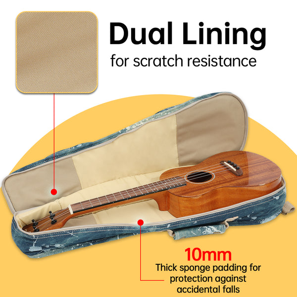 21" Soprano Splash Paint Denim Custom Fit Stylish Ukulele Gig Bag (NAVY)