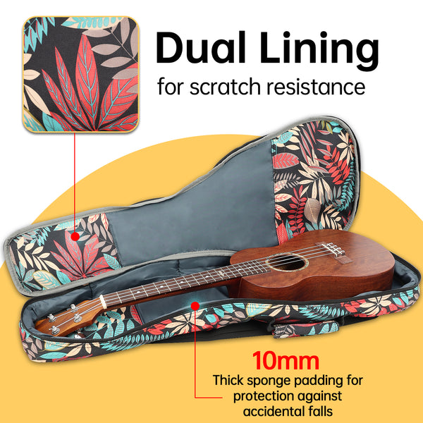 26" Tenor Summer Tropical Leaves Print Ukulele Sling Gig Bag Sling Bag (RED MULTI COLORS)