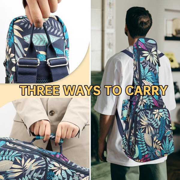 23" Concert Summer Tropical Leaves Ukulele Sling Gig Bag Backpack (BLUE MULTI COLORS)