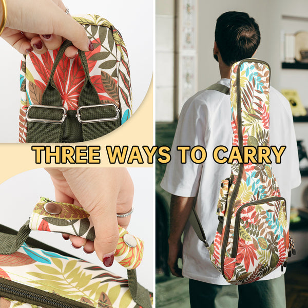 23" Concert Summer Tropical Leaves Print Ukulele Sling Gig Bag Backpack (GREEN MULTI COLORS)