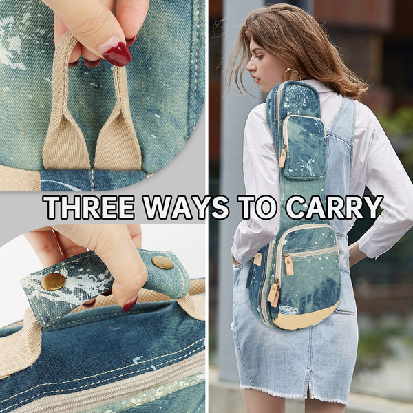 23" Concert Splash Paint Denim Custom Fit Stylish Ukulele Gig Bag (NAVY)