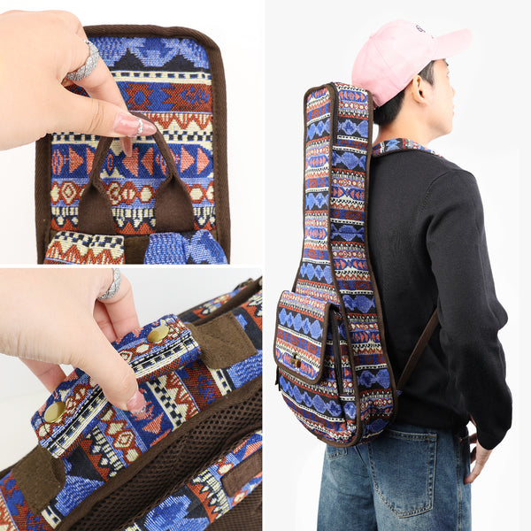 26" Tenor Bohemia Pattern Tribal Fabric Ukulele Gig Bag Backpack (BLUE MULTI COLORS)