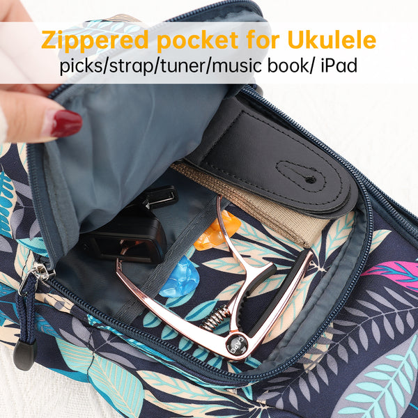 21" Soprano Summer Tropical Leaves Print Ukulele Sling Gig Bag Sling Bag (BLUE MULTI COLORS)