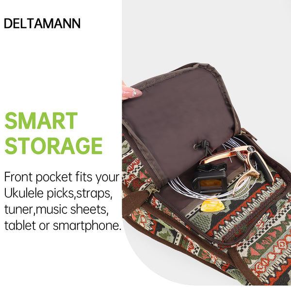 21" Soprano Bohemia Pattern Tribal Fabric Ukulele Gig Bag (GREEN MULTI COLORS)