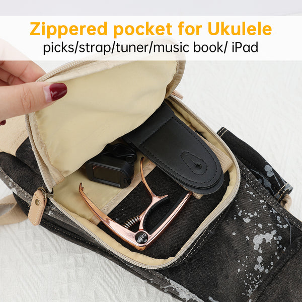 21" Soprano Splash Paint Denim Custom Fit Stylish Ukulele Gig Bag (BLACK)