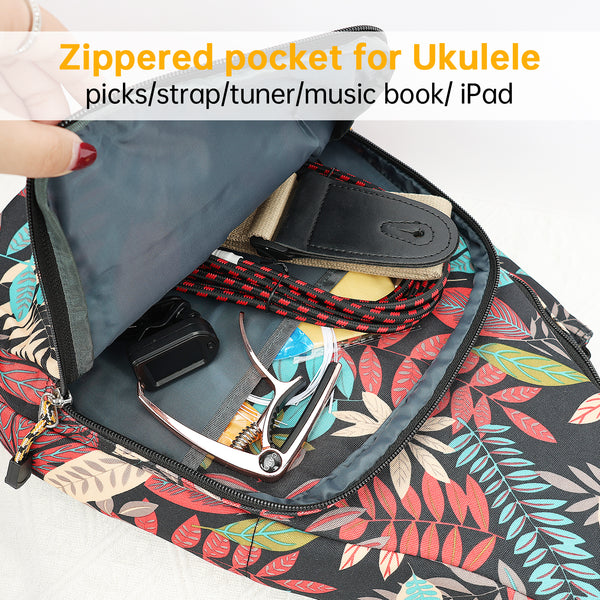 26" Tenor Summer Tropical Leaves Print Ukulele Sling Gig Bag Sling Bag (RED MULTI COLORS)
