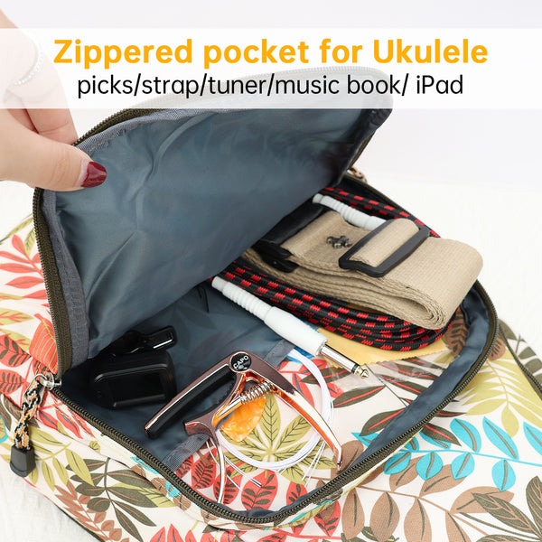 26" Tenor Summer Tropical Leaves Print Ukulele Sling Gig Bag Sling Bag (GREEN MULTI COLORS)