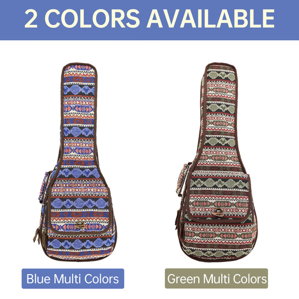 26" Tenor Bohemia Pattern Tribal Fabric Ukulele Gig Bag Backpack (BLUE MULTI COLORS)