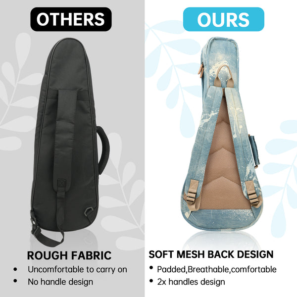 26" Tenor Splash Paint Denim Custom Fit Stylish Ukulele Gig Bag Backpack (LIGHT BLUE)