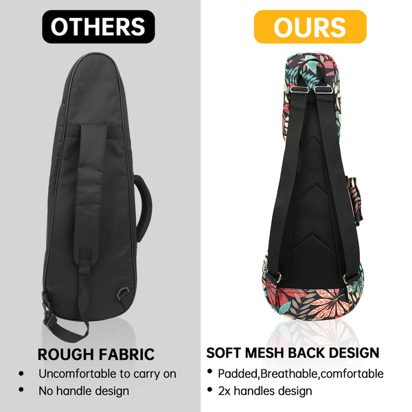 23" Concert Summer Tropical Leaves Print Ukulele Sling Gig Bag Backpack (RED MULTI COLORS)