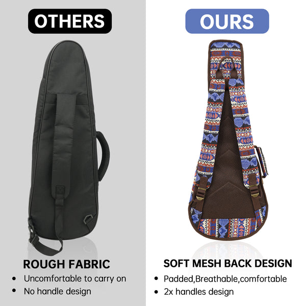 26" Tenor Bohemia Pattern Tribal Fabric Ukulele Gig Bag Backpack (BLUE MULTI COLORS)