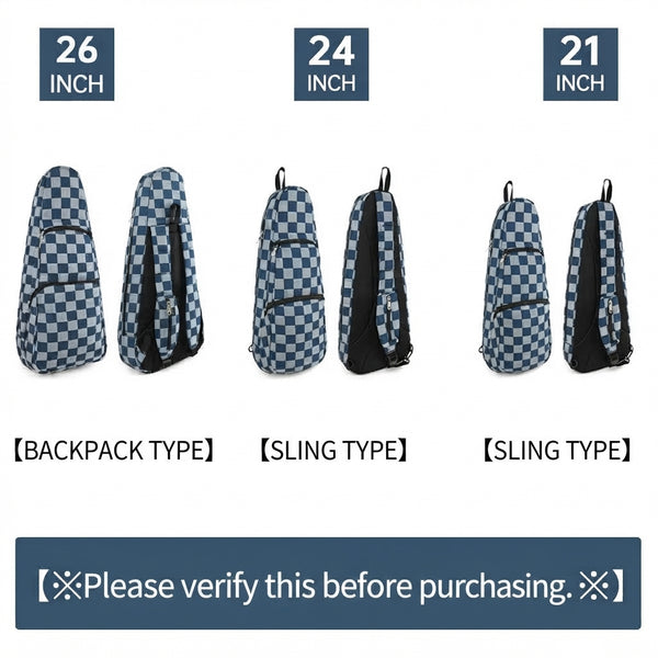 24” Concert Pattern Print Ukulele Sling Gig Bag (GRAY CHECKER)