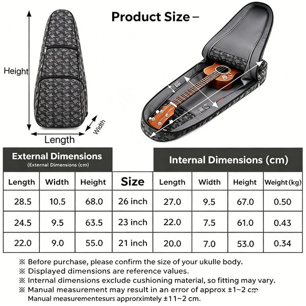24" Concert Pattern Print Ukulele Sling Gig Bag (DARK GREY/GREY STARS)