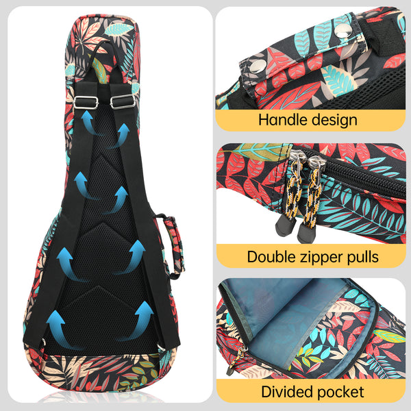 26" Tenor Summer Tropical Leaves Print Ukulele Sling Gig Bag Sling Bag (RED MULTI COLORS)